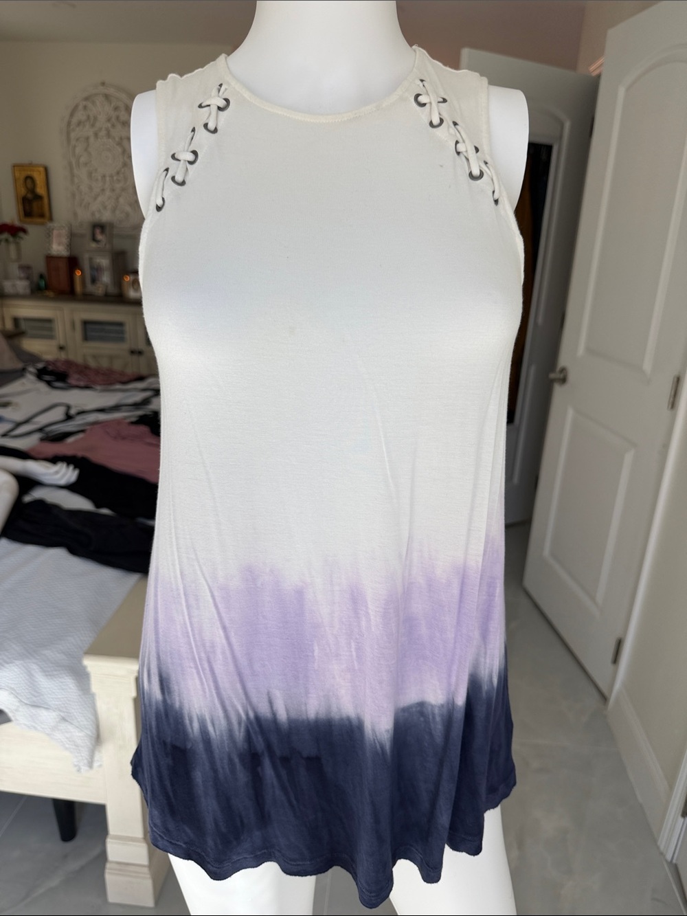 American Eagle Outfitters Ombre Lace-Up Tank Top - Cream, Lavender & Navy